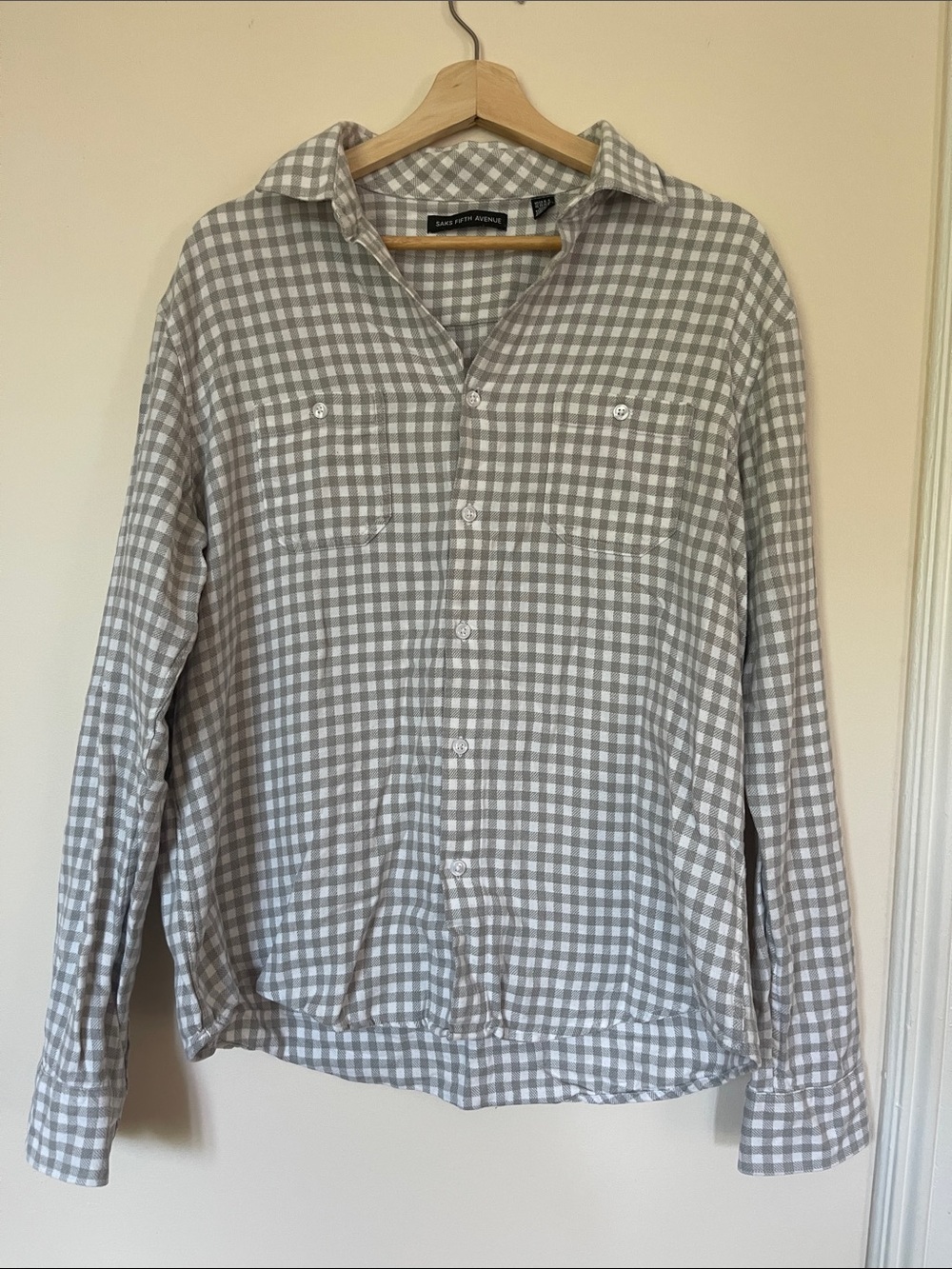 Saks Fifth Avenue Gray & White Check Button-Down Shirt